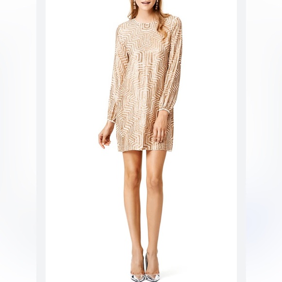 Badgley Mischka Gold Sequin Maze Shift Dress Cocktail Night Out Event Size XS - Picture 1 of 13